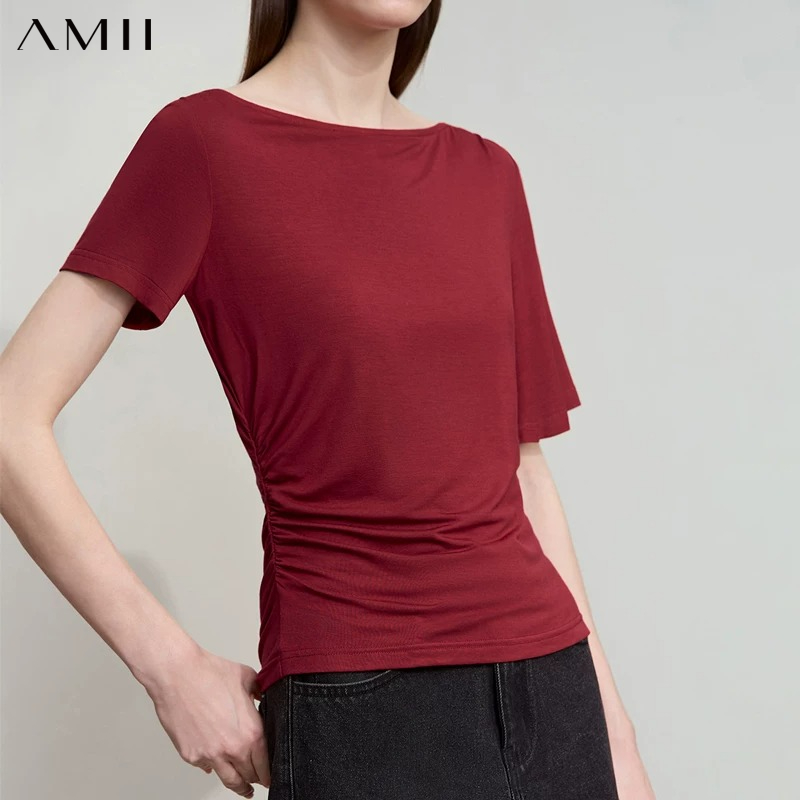 Summer Clothing Drop - AMII Minimalist Woman Slim Fit T-Shirt