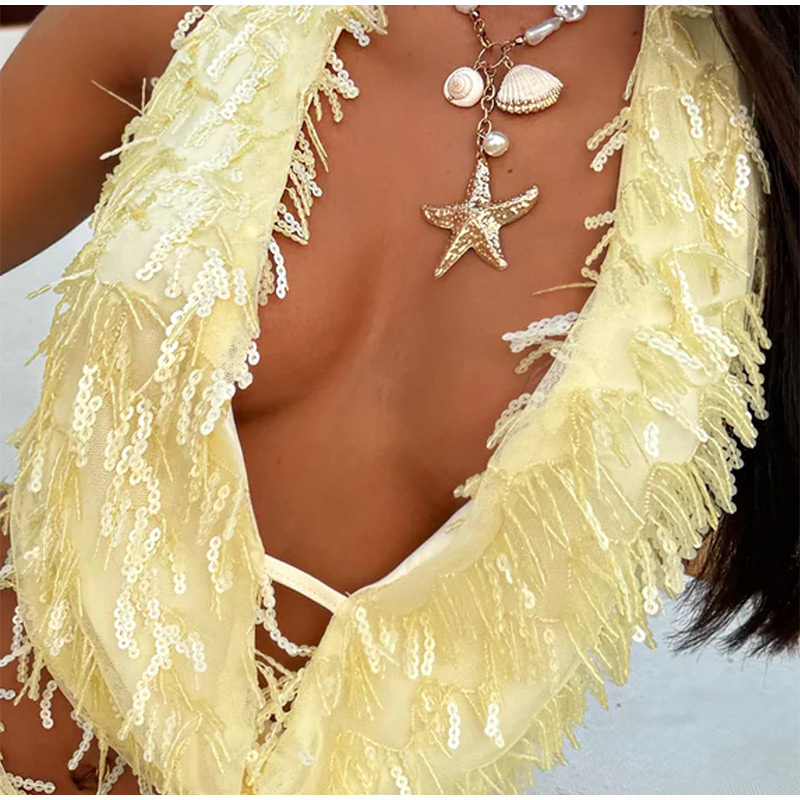 Halter Neck Top - New Sequin Tassels Mini Skirt Sets