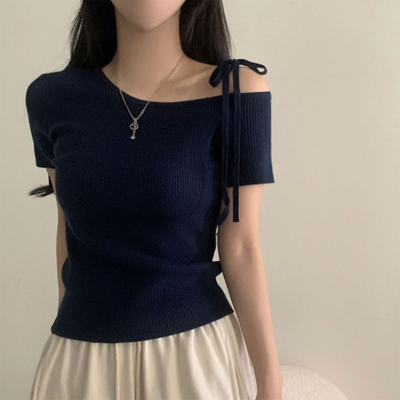 Summer Clothing In French - Women's Clothing Skew Collar Pullovers Stylish