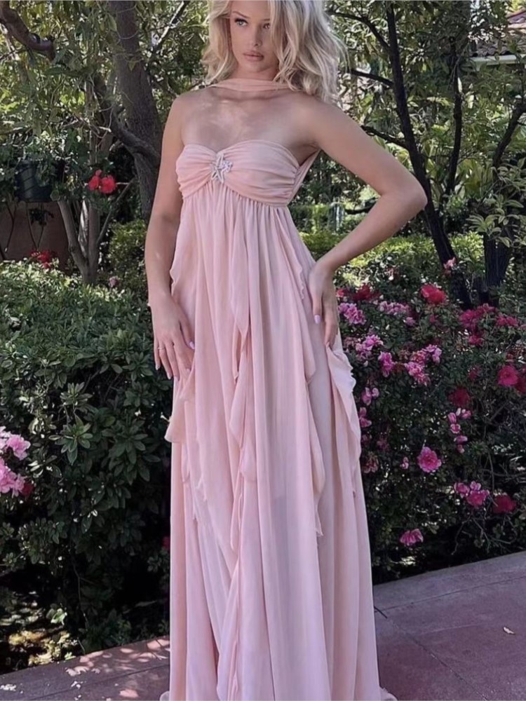 Halter Neck Top - Chic French Halter Neck Chiffon Evening