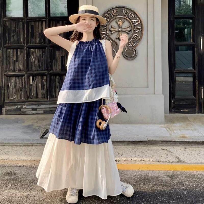 Women's Blue Plaid Two Piece S - Halter Neck Top ulasan dan harga