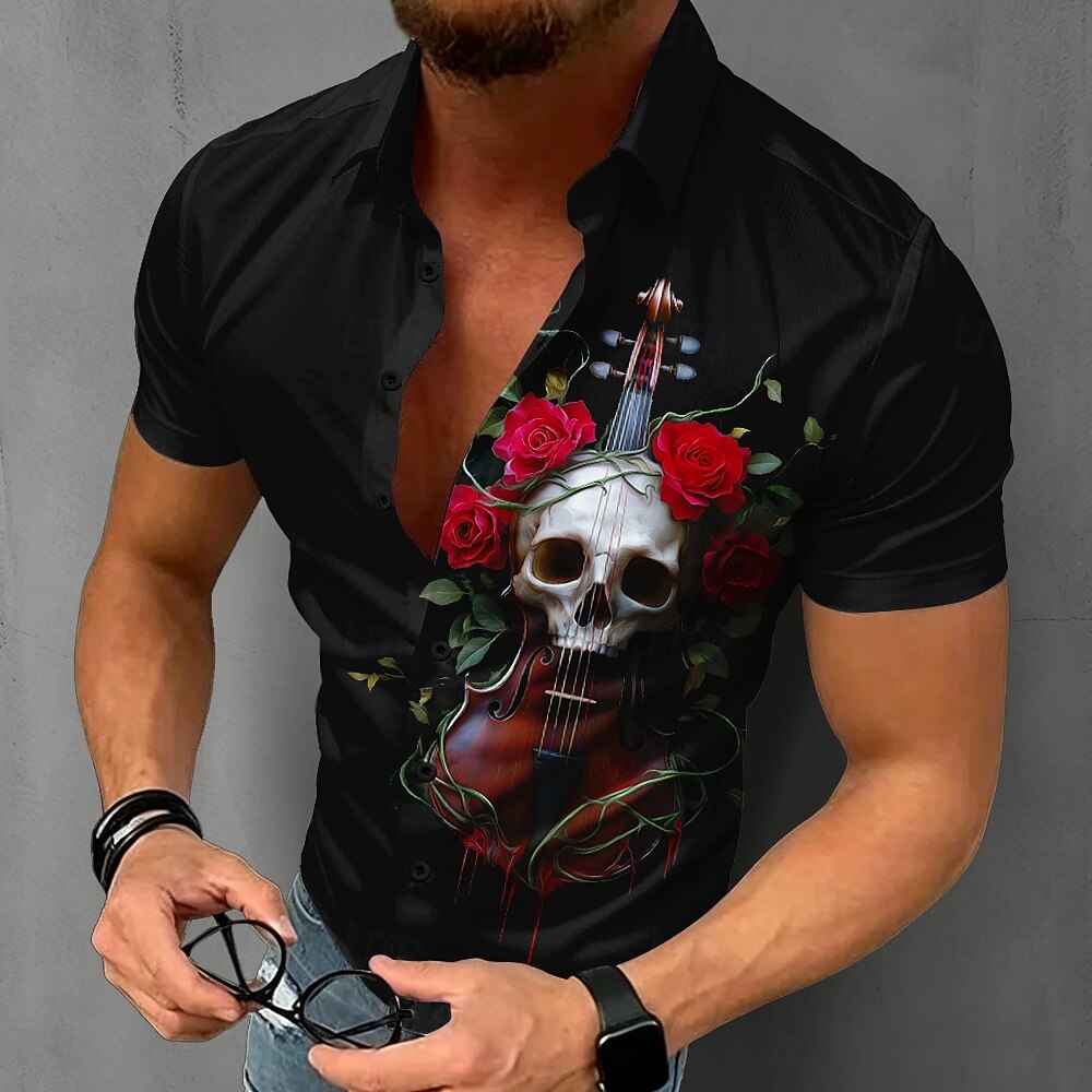 Men's Gothic Skull Shirt Short - Summer Rose Clothing ulasan dan harga