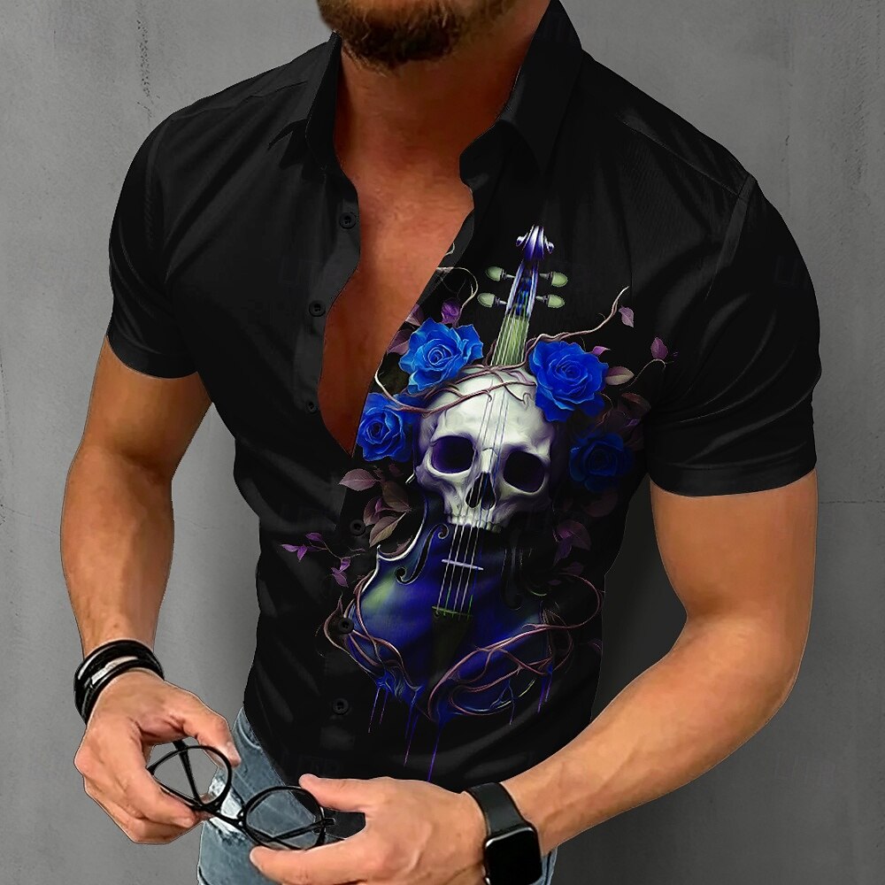 Men's Gothic Skull Shirt Short - Summer Rose Clothing ulasan dan harga