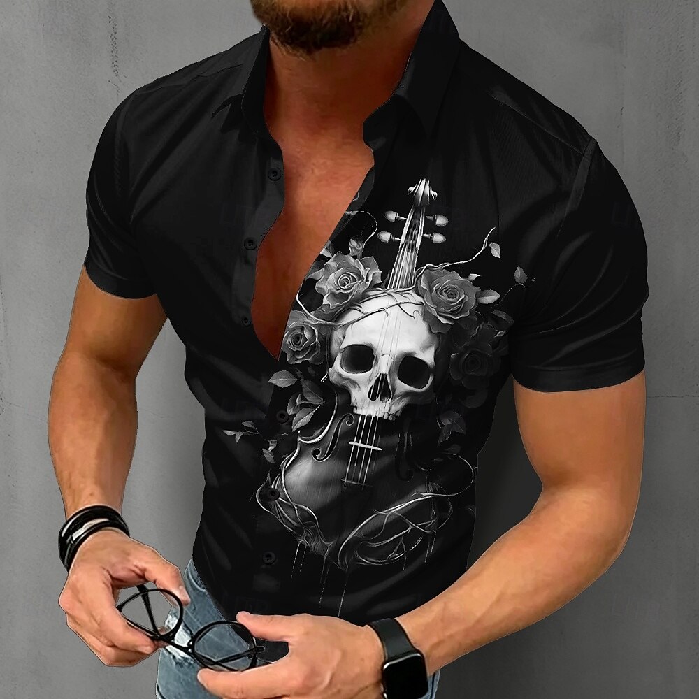 Men's Gothic Skull Shirt Short - Summer Rose Clothing ulasan dan harga