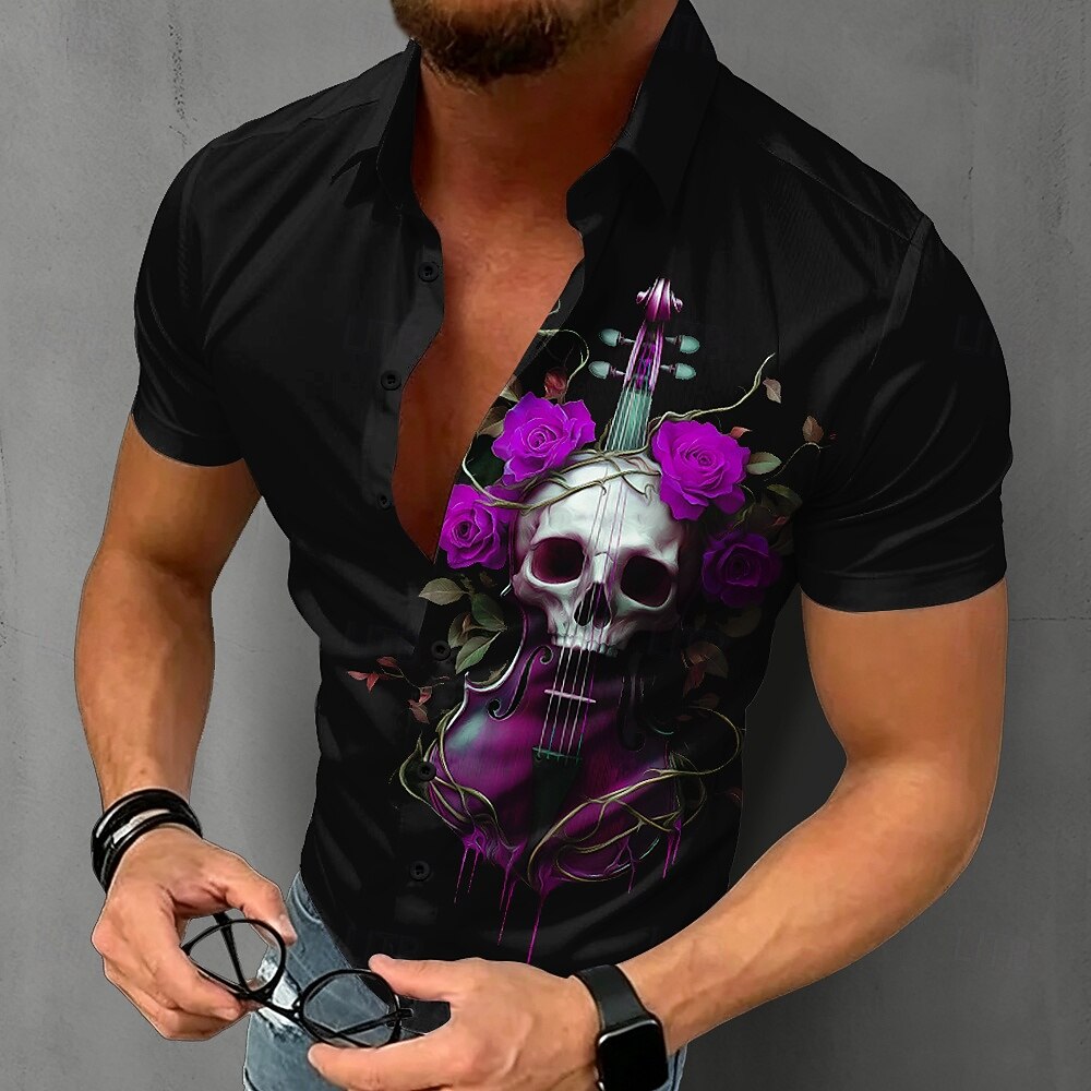 Men's Gothic Skull Shirt Short - Summer Rose Clothing ulasan dan harga