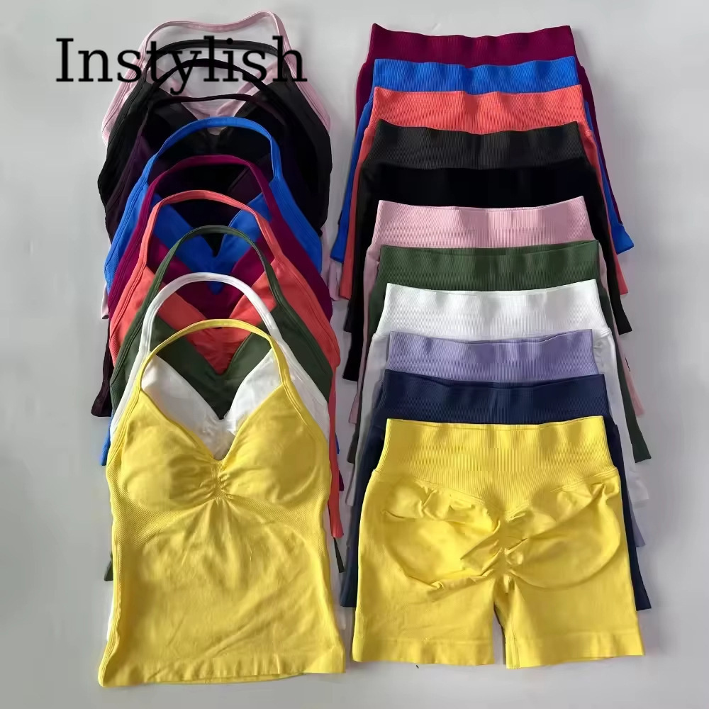 Women Seamless Yoga 2 Piece Se - Halter Neck Top ulasan dan harga