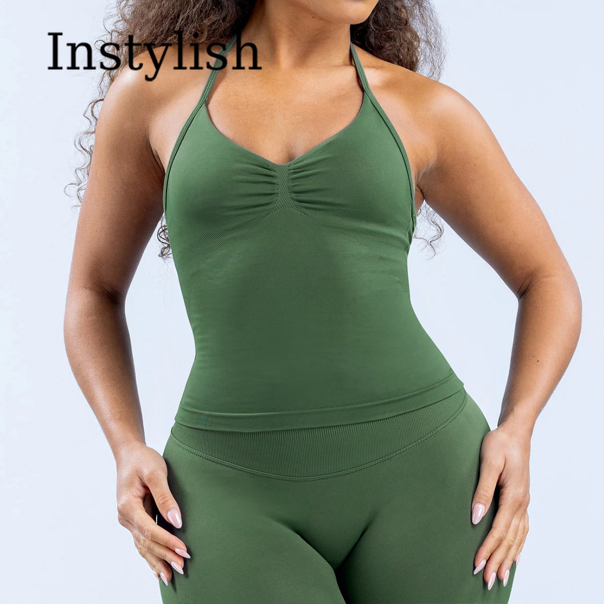 Women Seamless Yoga 2 Piece Se - Halter Neck Top ulasan dan harga