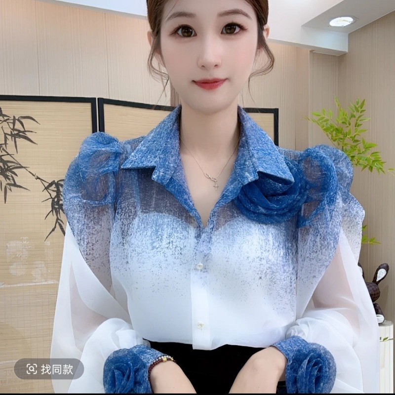 Gradient Color Shirt Women Fre - Summer Clothing In French ulasan dan harga